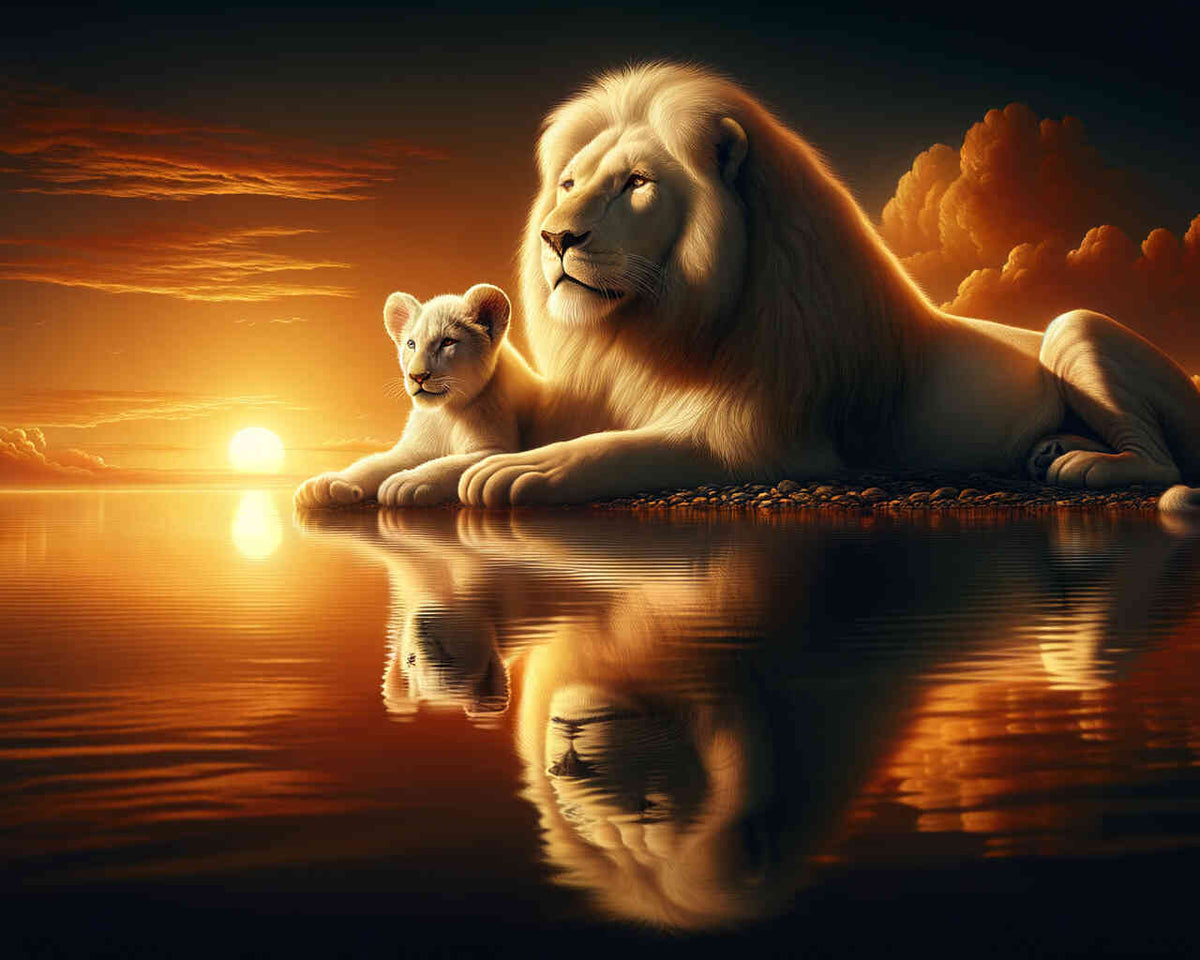 White Lion and Cub — Diamond Painting Kit design