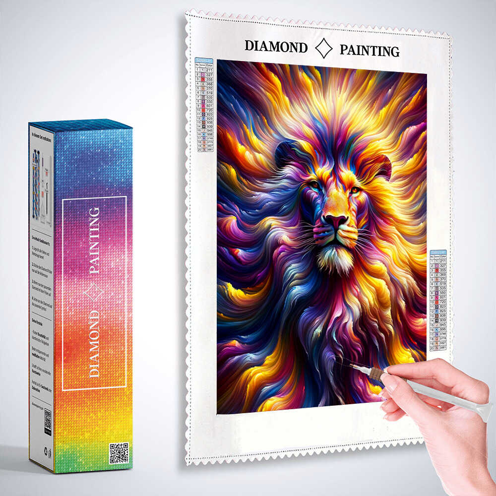 Lion play of colors — Diamond Painting Kit, product view 3