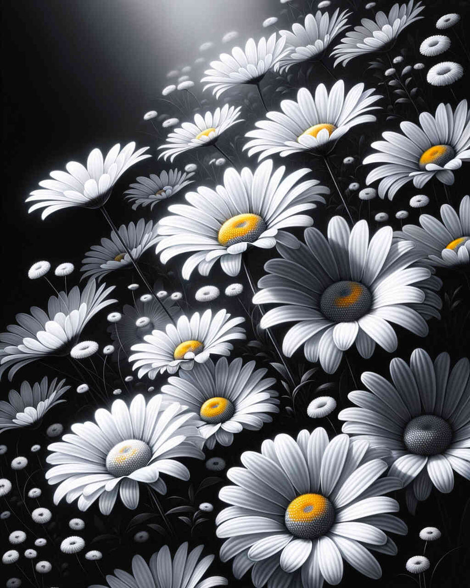 Daisies, Black and White — Diamond Painting Kit design