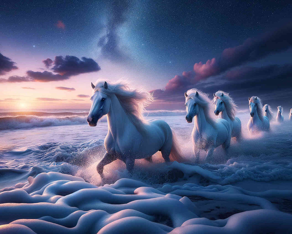 White Horses by the Sea — Diamond Painting Kit design