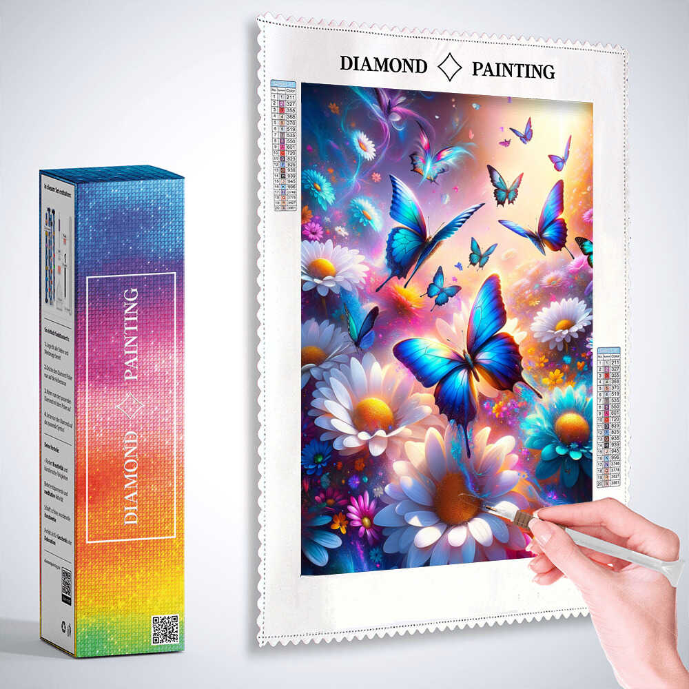 Daisies colorful butterflies — Diamond Painting Kit, product view 2