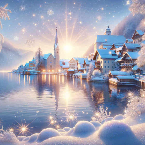Winter Town beside the Lake — Diamond Painting Kit design