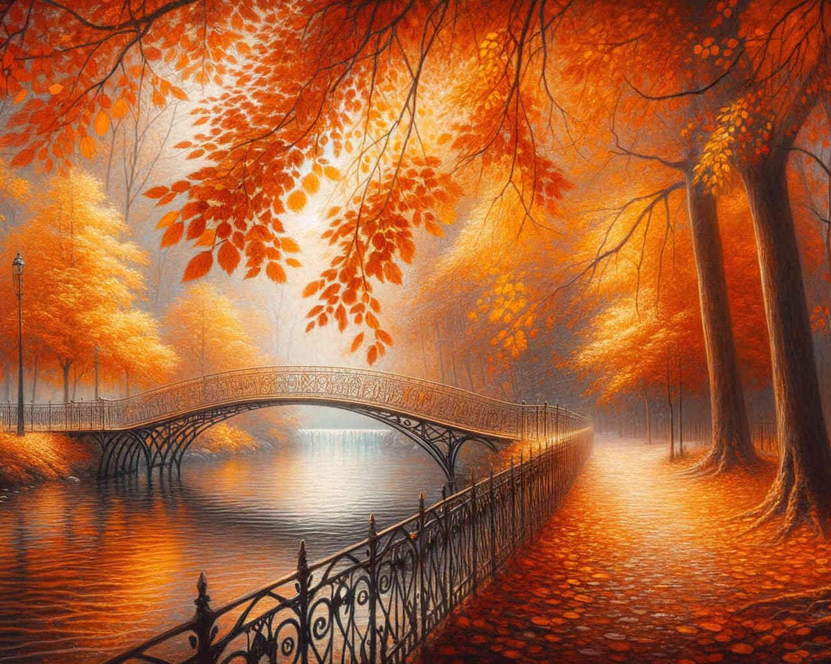 An Autumn Walk in Orange — Diamond Painting Kit design