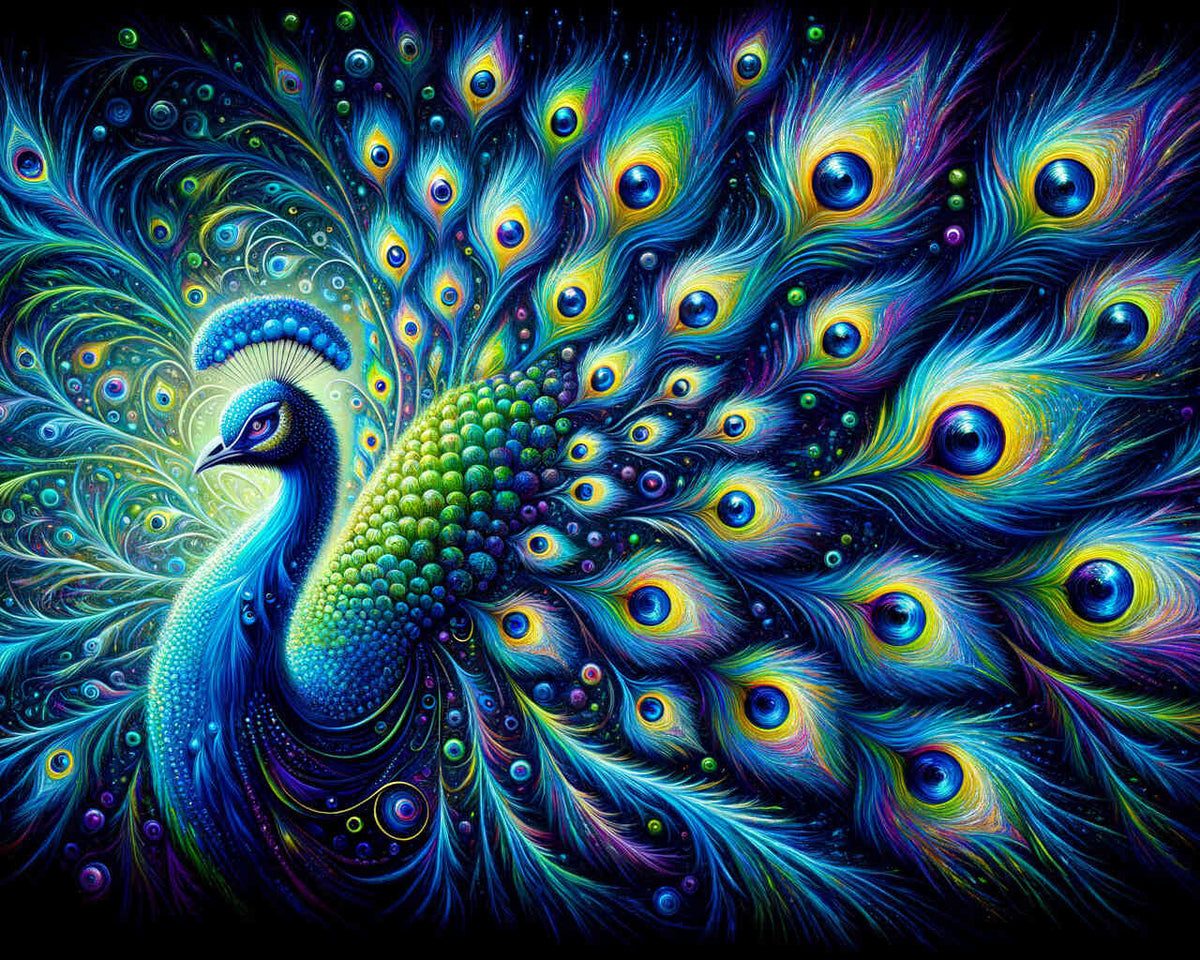 Magnificent peacock with blue plumage — Diamond Painting Kit design