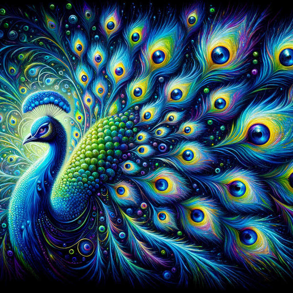 Magnificent peacock with blue plumage — Diamond Painting Kit design