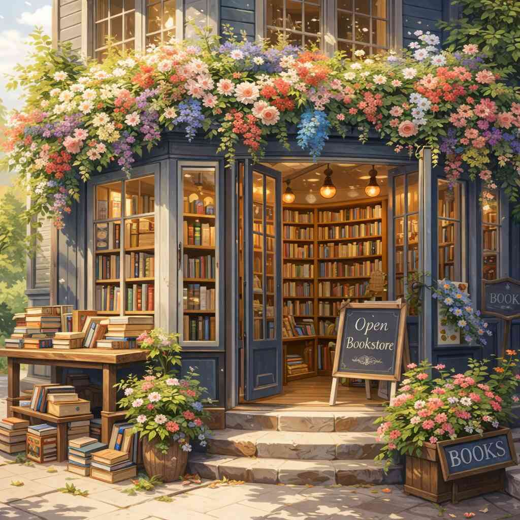 The Flower-Filled Bookshop — Diamond Painting Kit design
