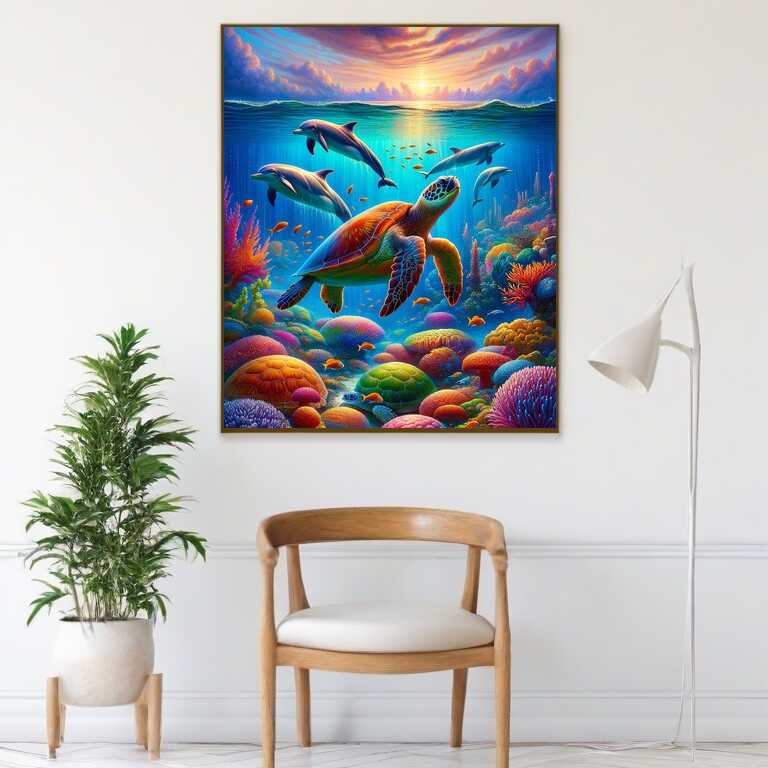 Turtle Family Dolphins — Diamond Painting Kit, product view 2