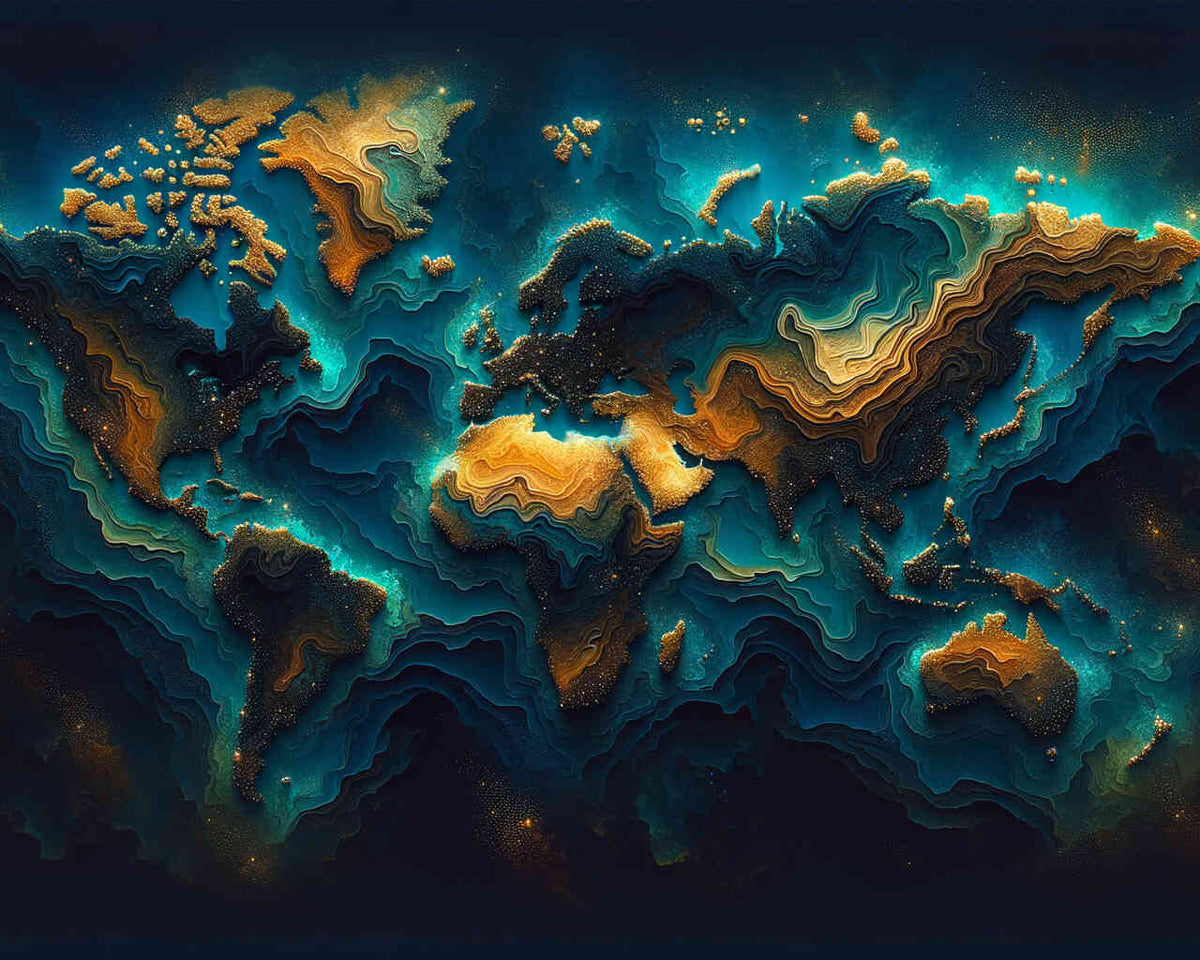 World Map in Teal — Diamond Painting Kit design