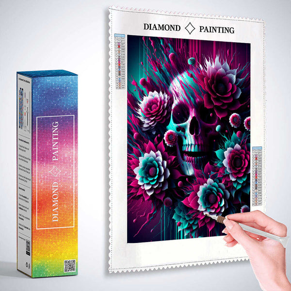 Colorful flowers and skull — Diamond Painting Kit, product view 3