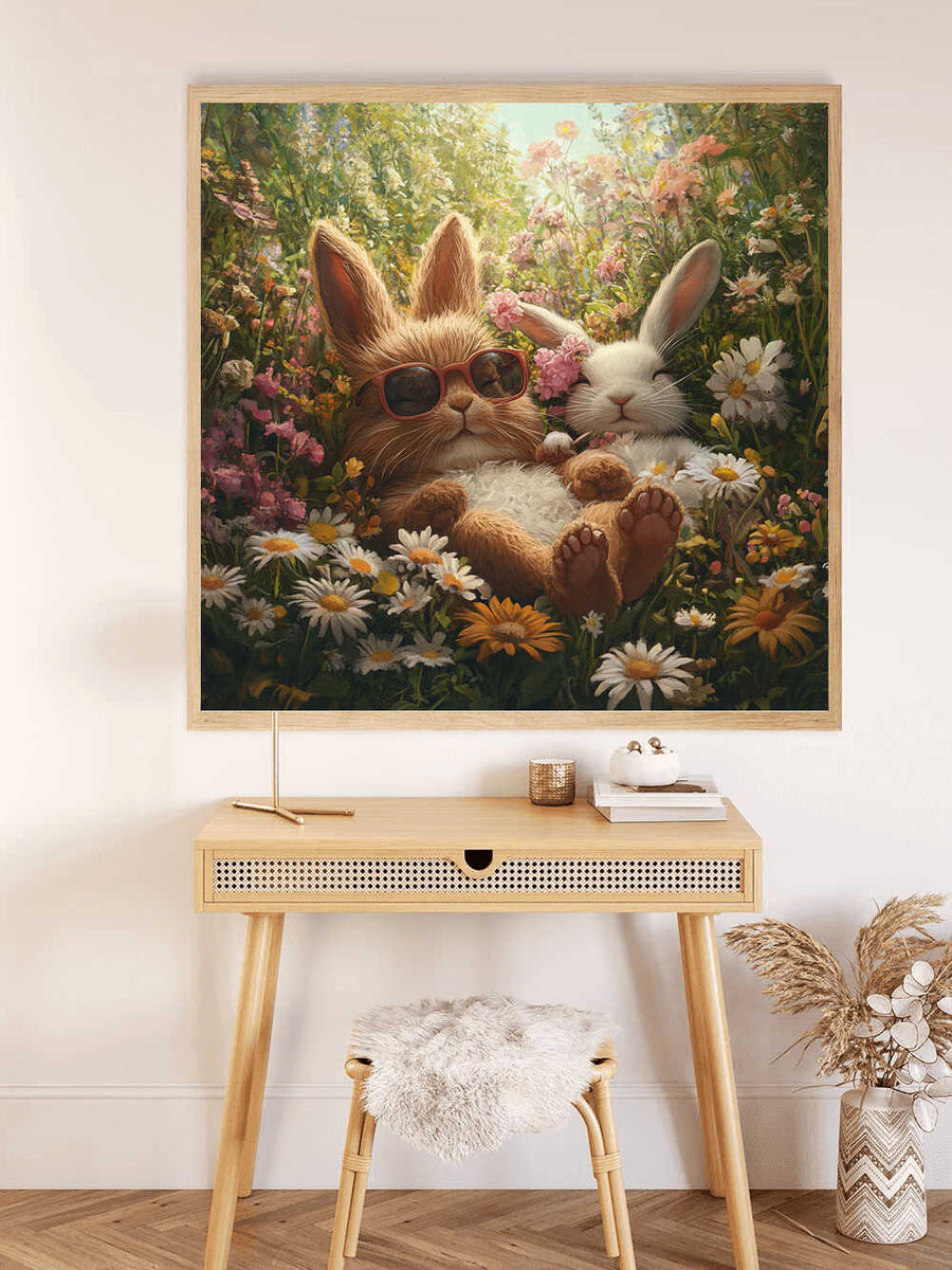Bunnies Sunbathing in the Flowers — Diamond Painting Kit, product view 2