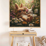 Bunnies Sunbathing in the Flowers — Diamond Painting Kit, product view 2