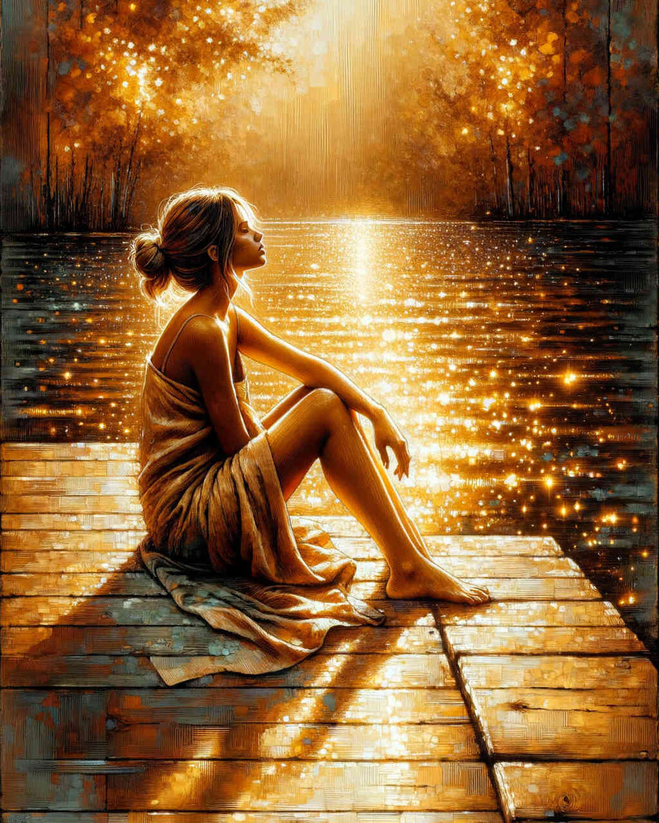 Woman on the jetty water shadow — Diamond Painting Kit design