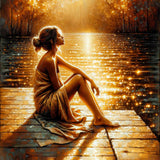 Woman on the jetty water shadow — Diamond Painting Kit design