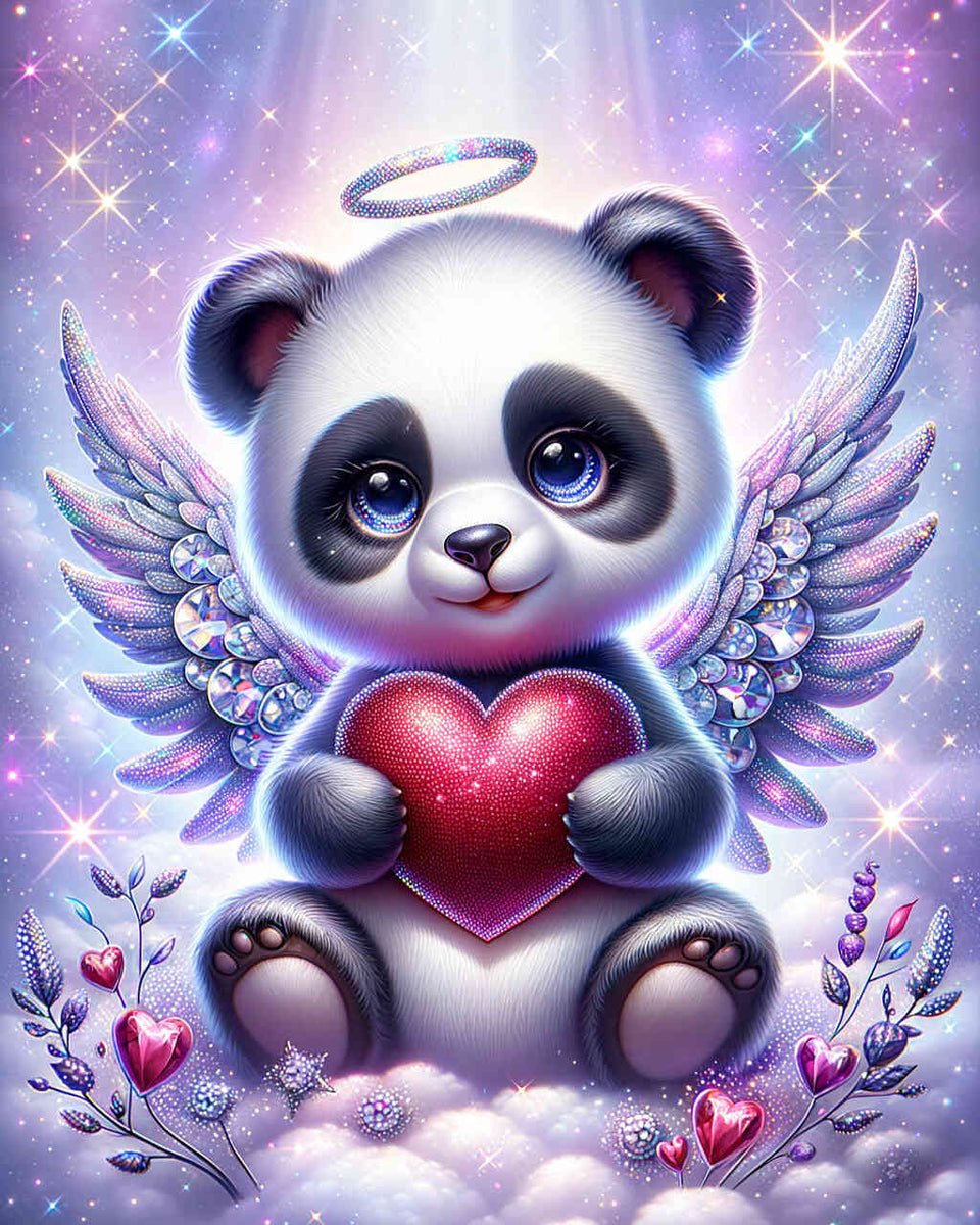Panda pendant with heart — Diamond Painting Kit design
