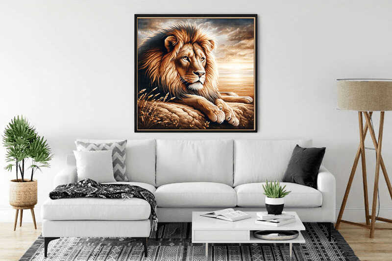 Relaxed lion — Diamond Painting Kit, product view 2