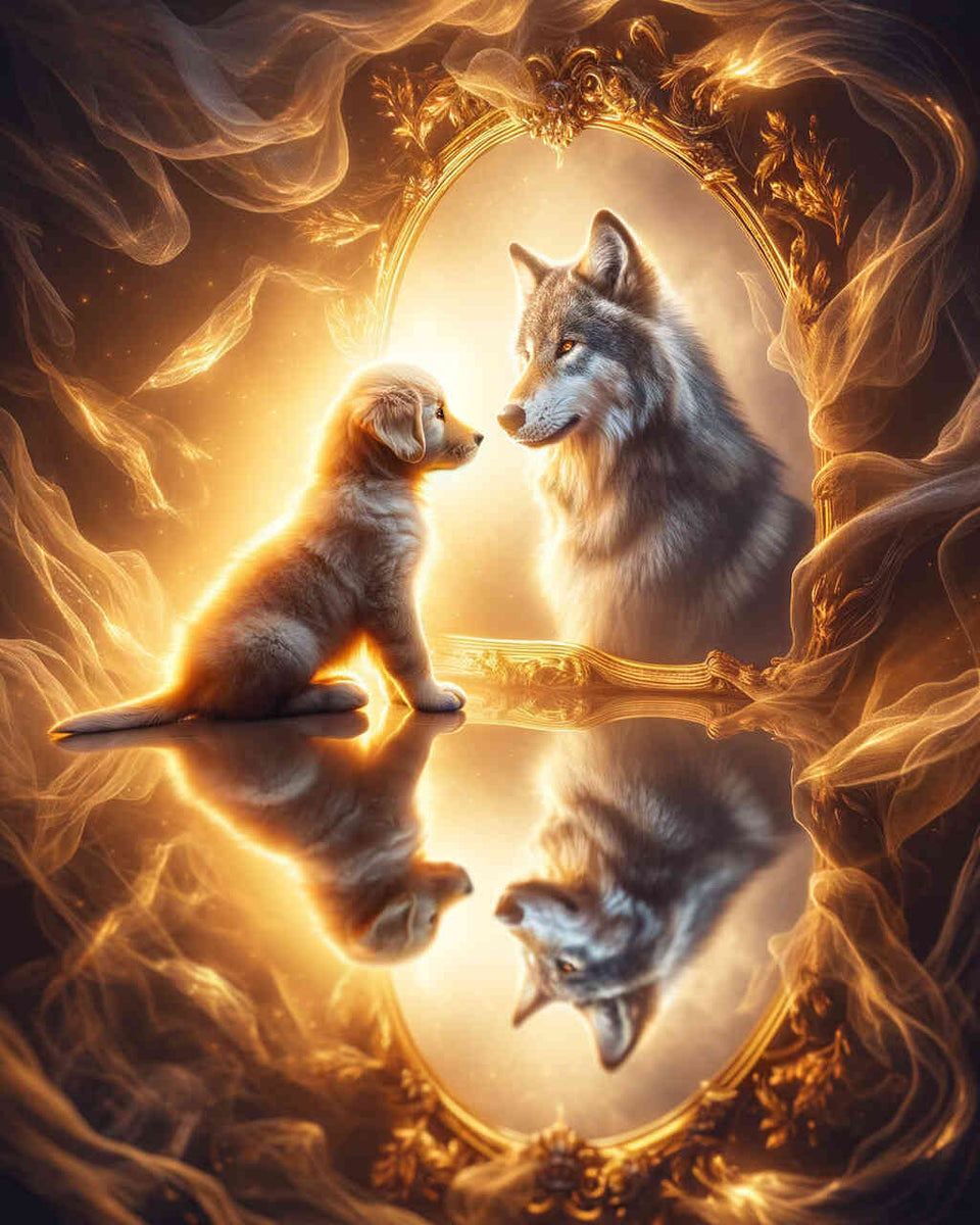 Goldenretriver, Wolf, Mirror image — Diamond Painting Kit design