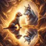 Goldenretriver, Wolf, Mirror image — Diamond Painting Kit design