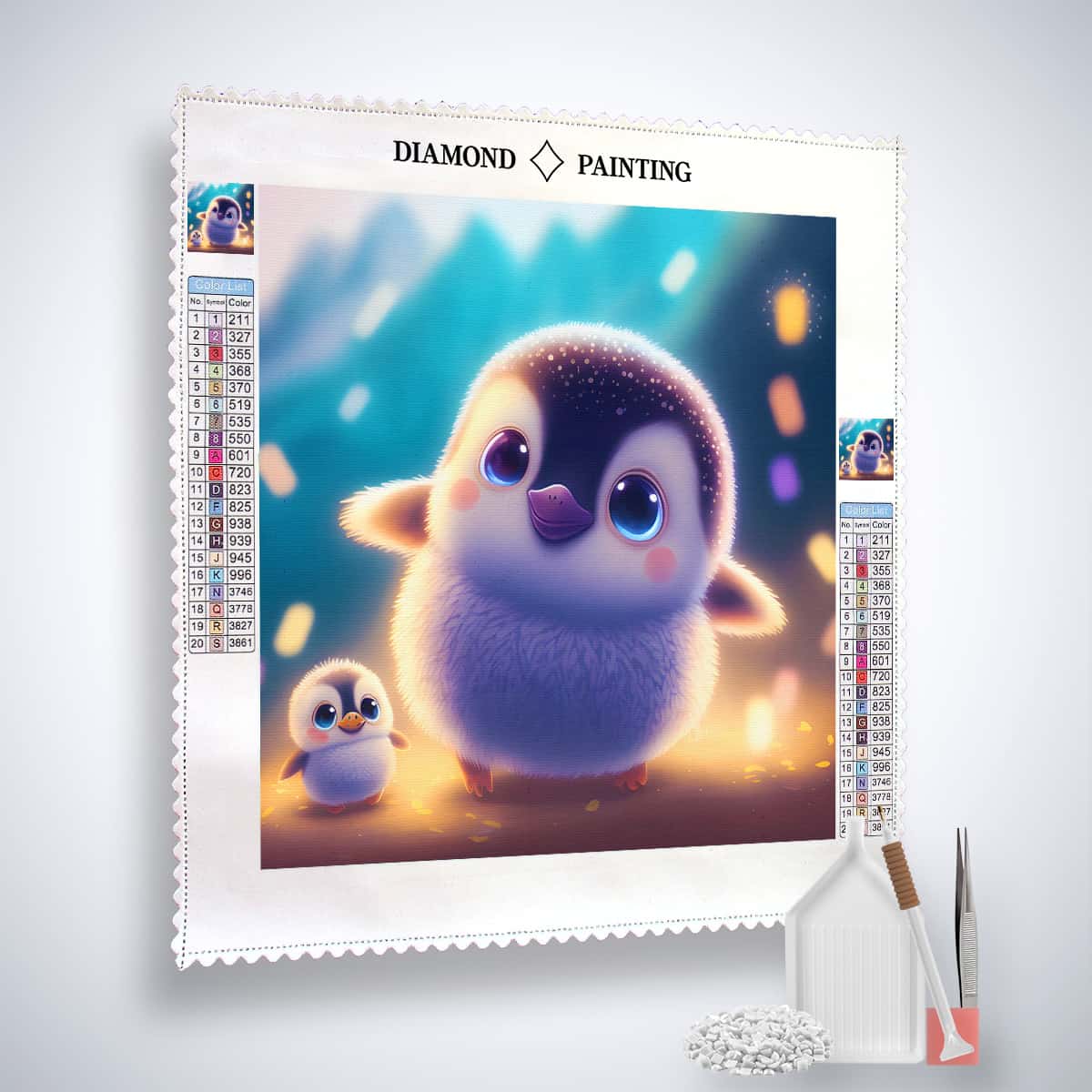 Peaceful Penguin with Child — Diamond Painting Kit, product view 2