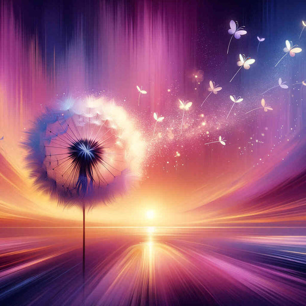 Dandelion Seeds beneath a Purple Evening Sky — Diamond Painting Kit design