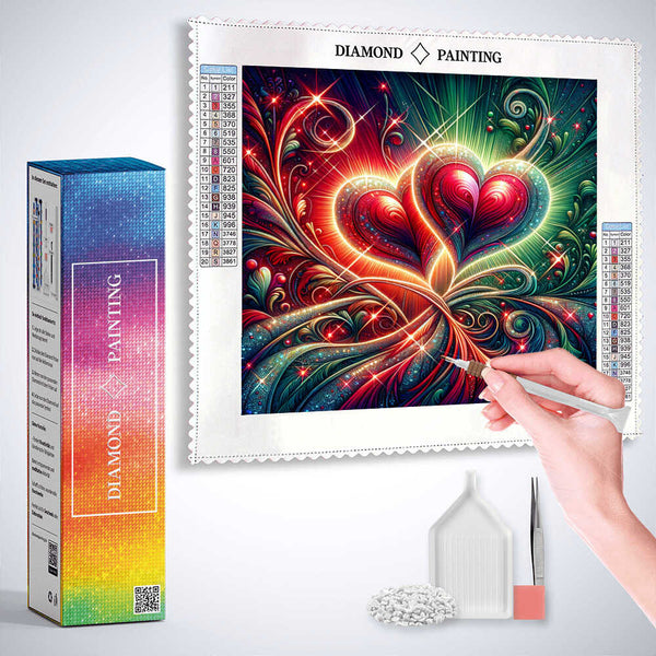 Two red hearts — Diamond Painting Kit, product view 3