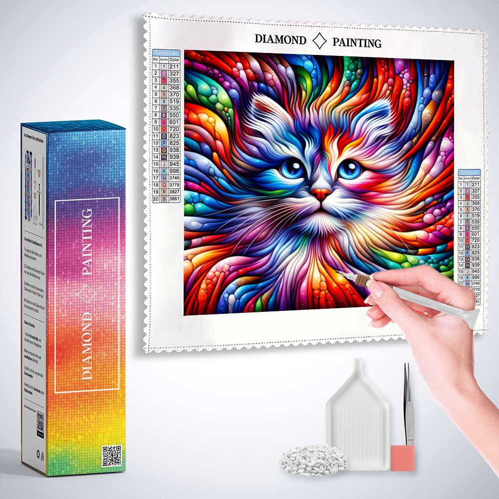Cat play of colors — Diamond Painting Kit, product view 3