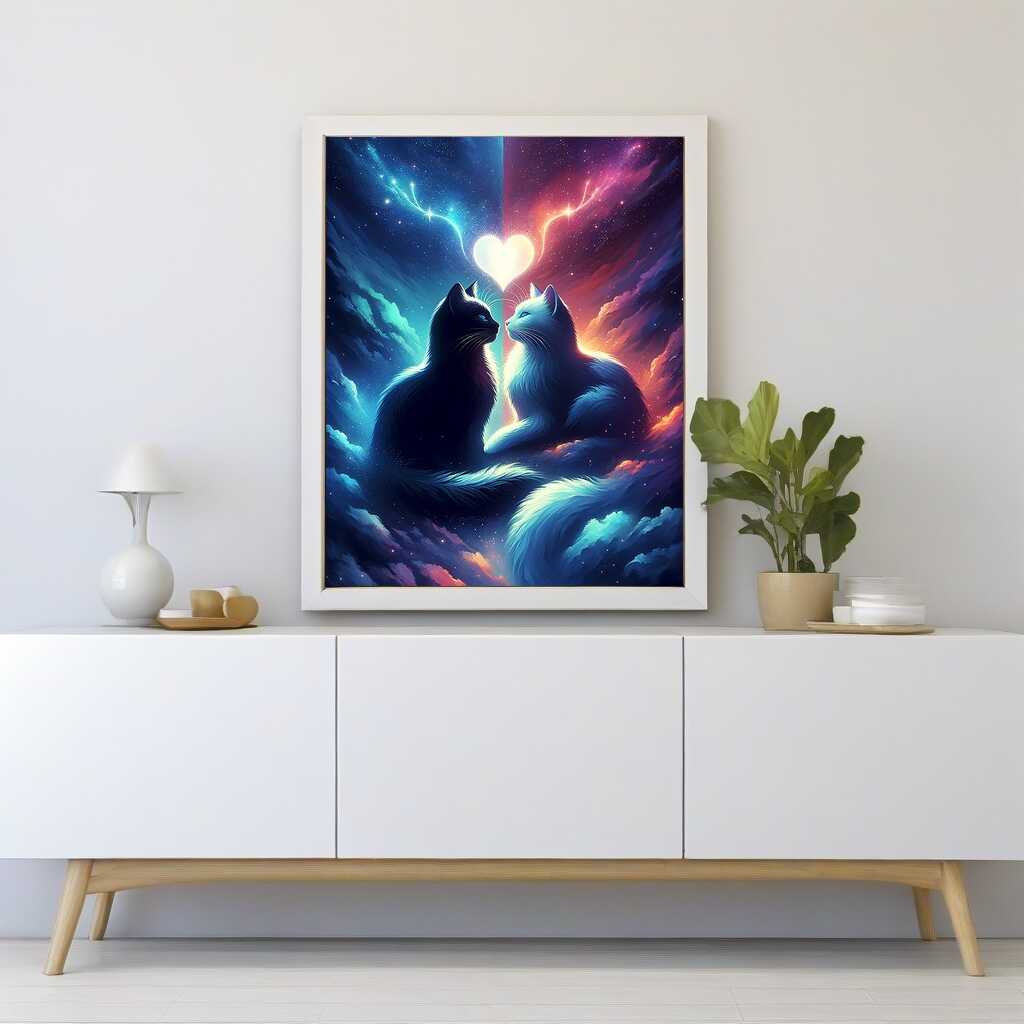Cat couple, black and white — Diamond Painting Kit, product view 2