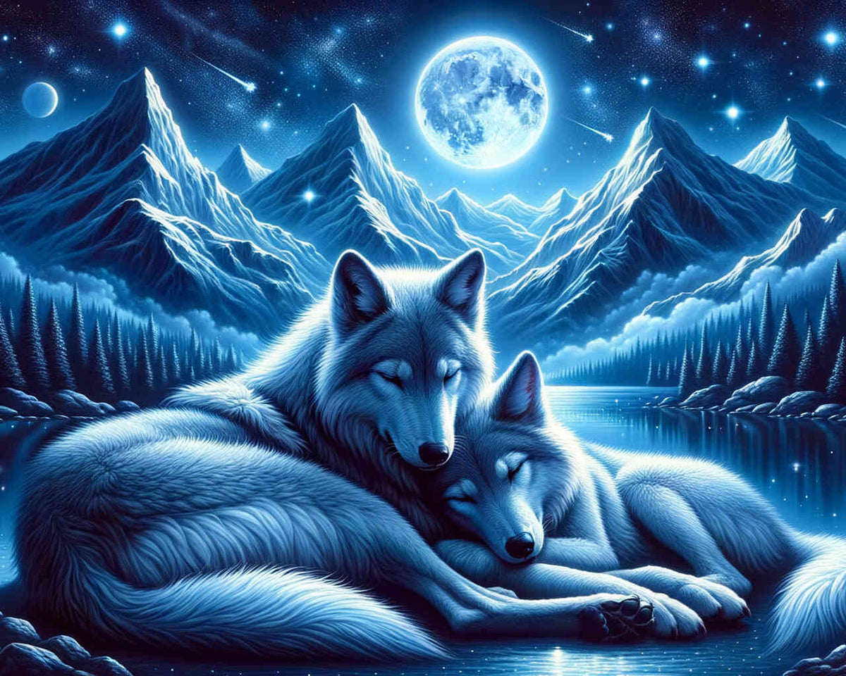 Wolves Cuddling Together — Diamond Painting Kit design
