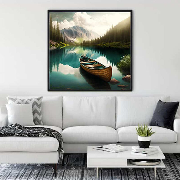 Three boats in a mountain lake — Diamond Painting Kit, product view 3