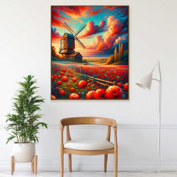 Windmill flower field — Diamond Painting Kit, product view 2