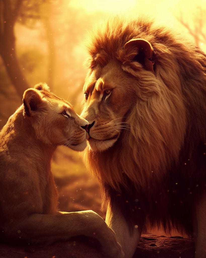 Lion and lioness cuddling — Diamond Painting Kit design