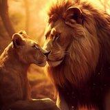 Lion and lioness cuddling — Diamond Painting Kit design