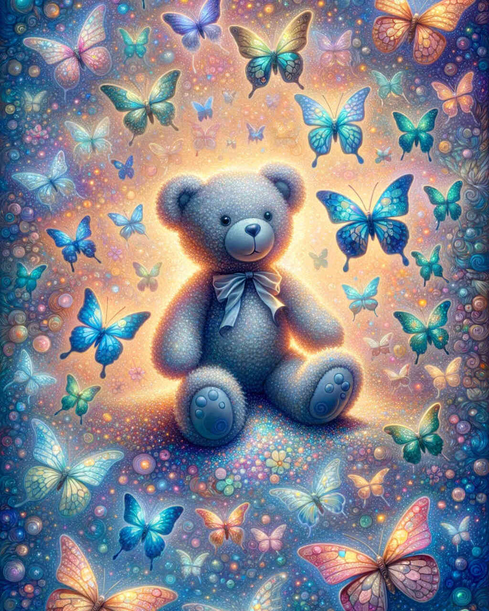 Teddi surrounded by butterflies — Diamond Painting Kit design