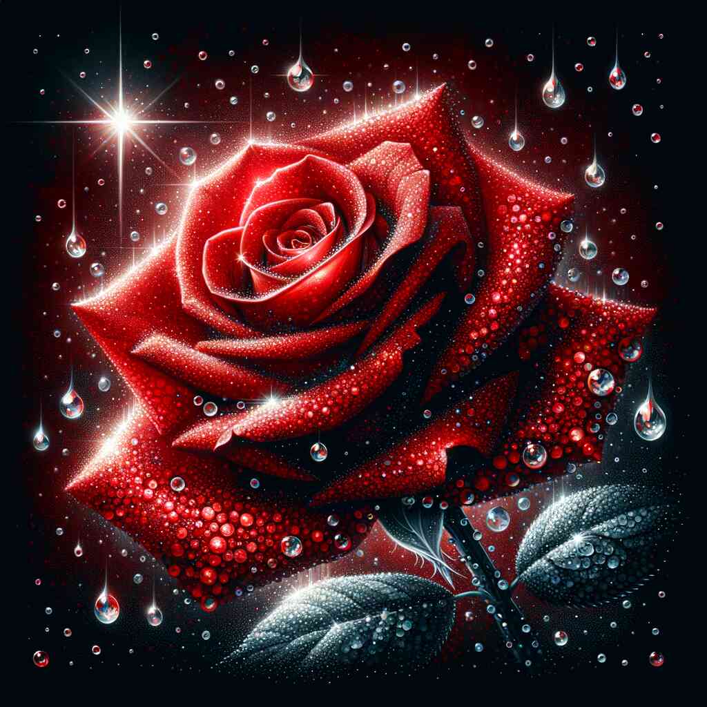 Red rose with water drops — Diamond Painting Kit design