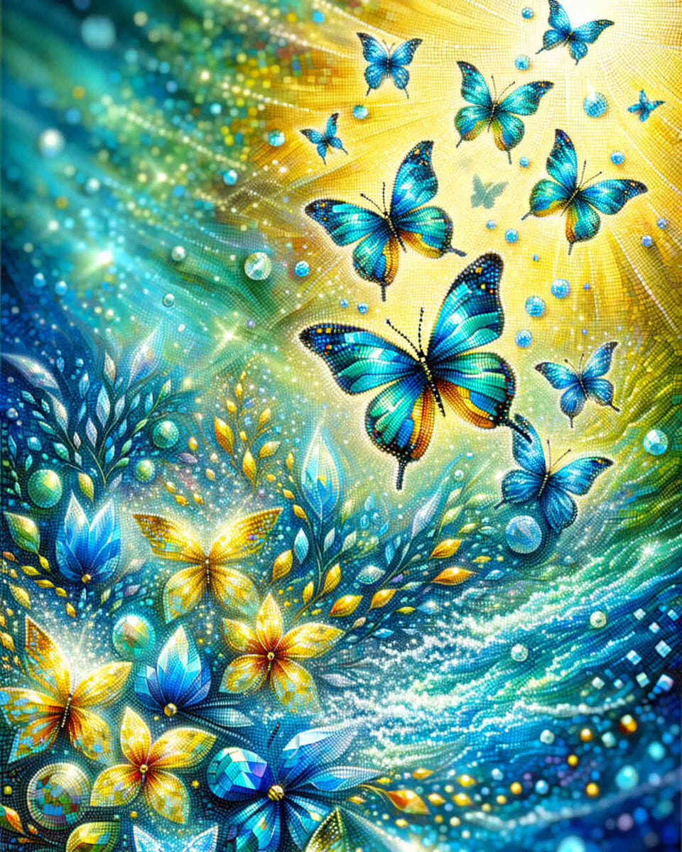 Blue, yellow butterflies — Diamond Painting Kit design