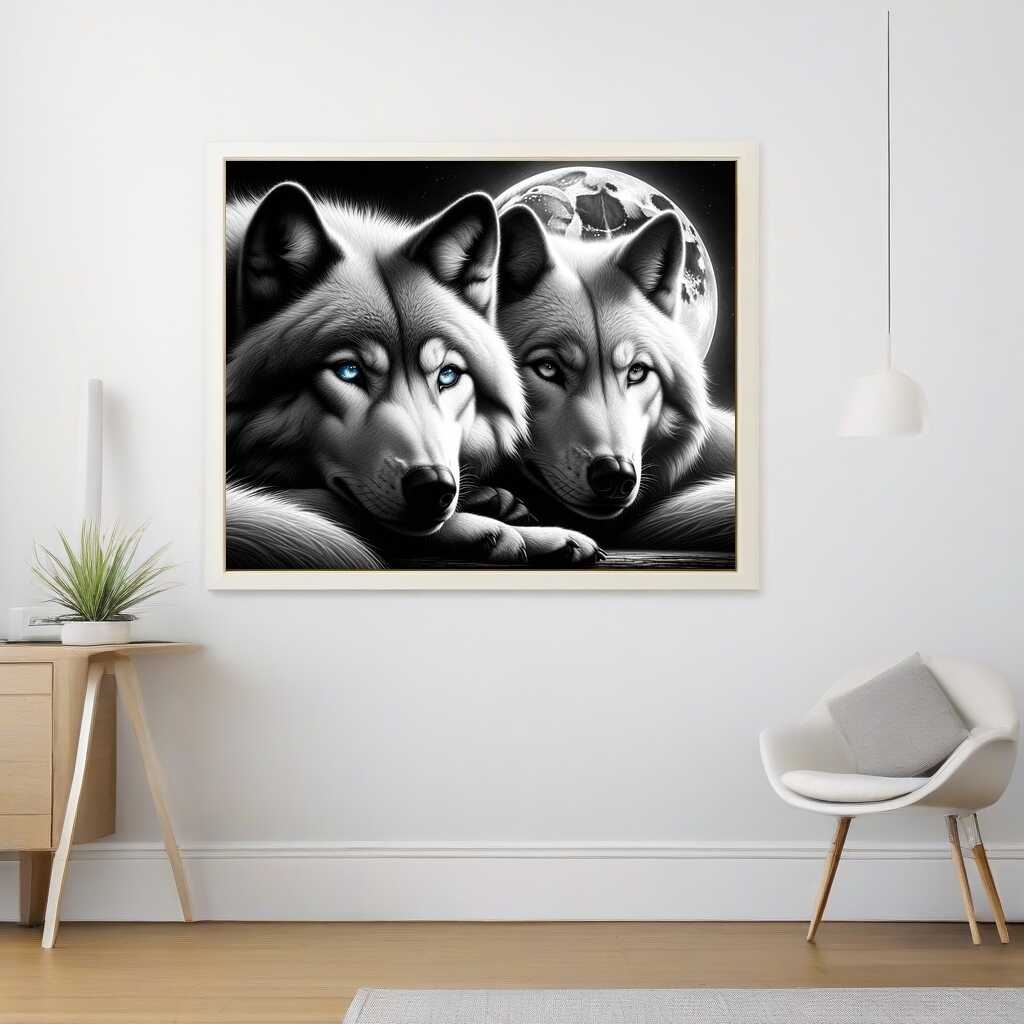 Wolf Pair in Black and White — Diamond Painting Kit, product view 2