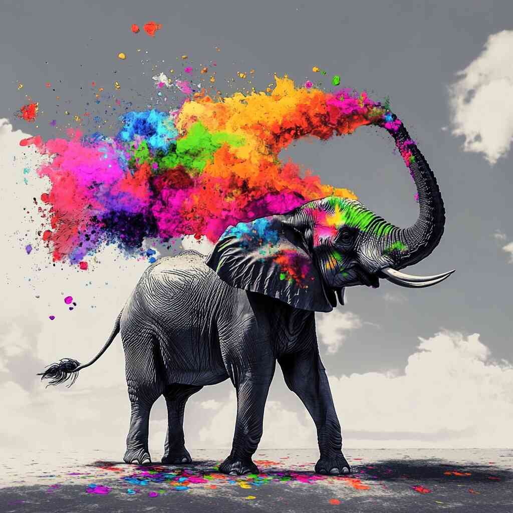 Elephant in an Explosion of Color — Diamond Painting Kit design