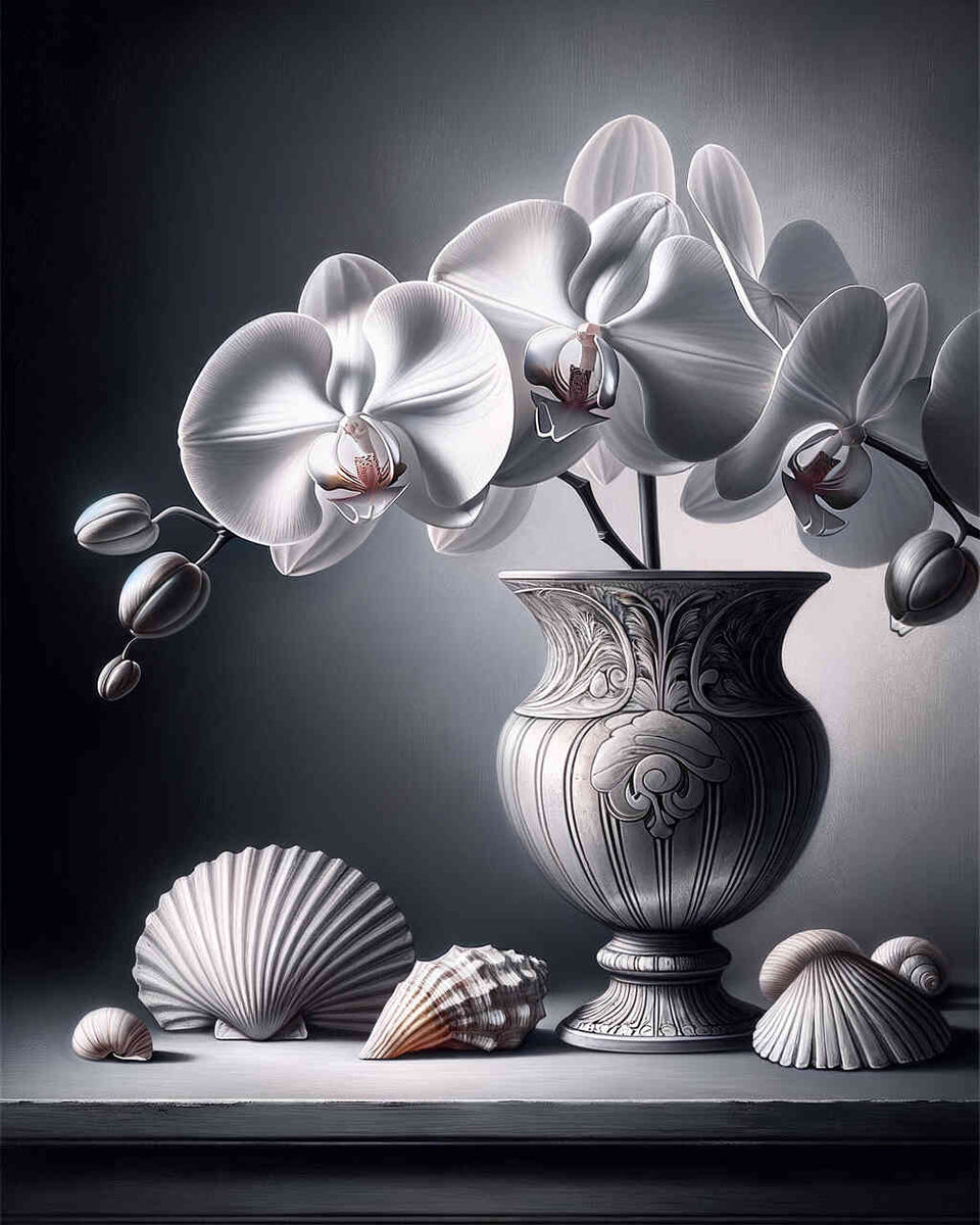 White orchid in vase — Diamond Painting Kit design