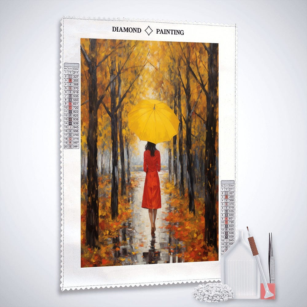 Autumn feelings: Beautiful woman in a colorful forest — Diamond Painting Kit, product view 2