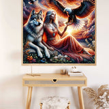 Woman with eagle and wolf — Diamond Painting Kit, product view 2