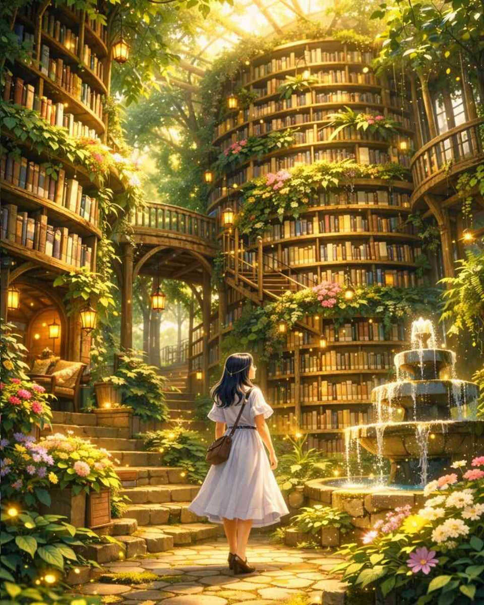 The Enchanted Library Garden — Diamond Painting Kit design