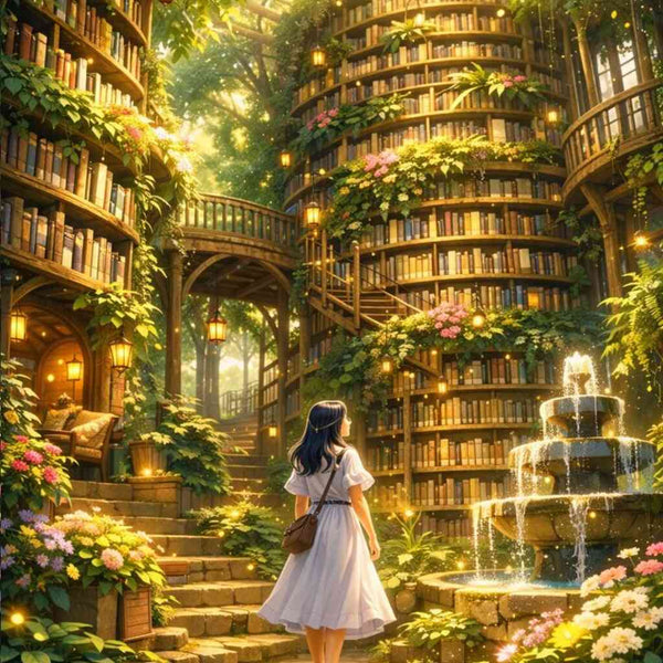 The Enchanted Library Garden — Diamond Painting Kit design