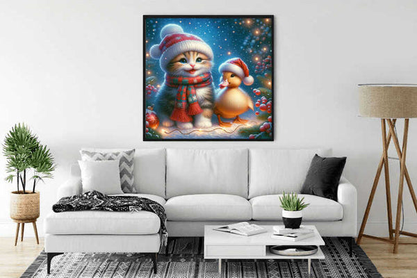 Cat with Christmas Duck — Diamond Painting Kit, product view 2