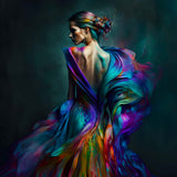 Woman with colorful dress on black background — AB Diamond Painting Kit design