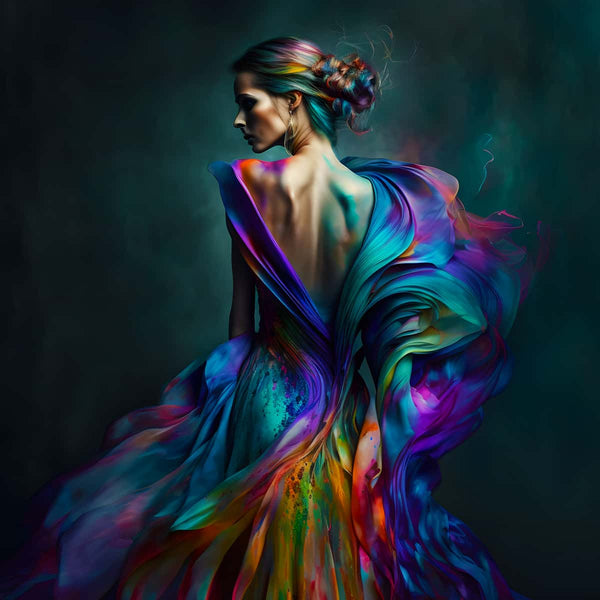 Woman with colorful dress on black background — AB Diamond Painting Kit design