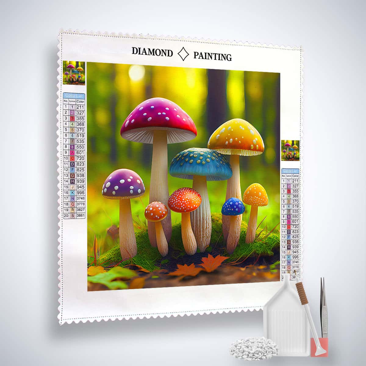 Rainbow mushrooms in the forest — AB Diamond Painting Kit, product view 2