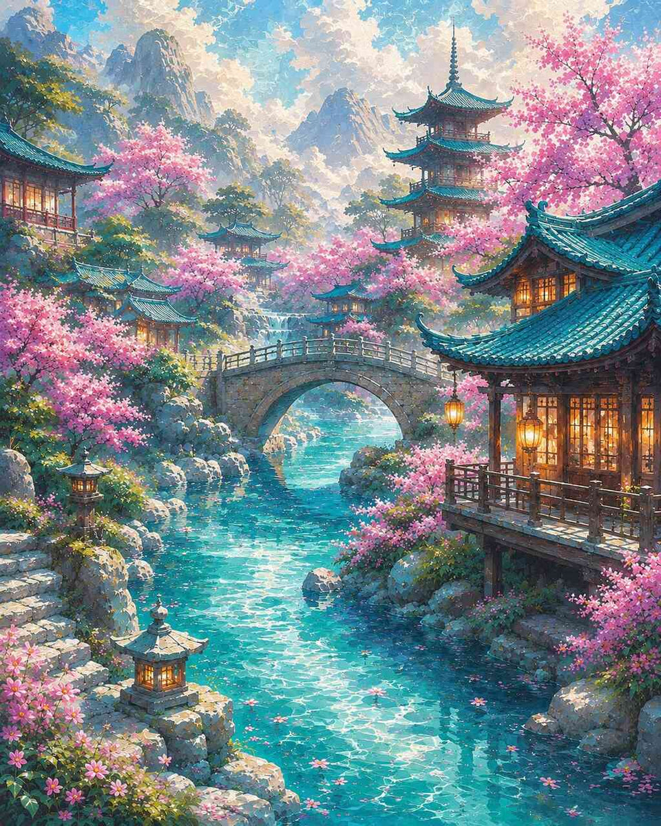 Cherry Blossom Valley — Diamond Painting Kit design