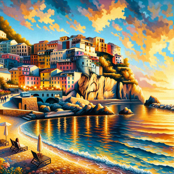 Coastal Town by the Sea — Diamond Painting Kit design
