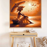 Woman on the beach with parasol and hat — Diamond Painting Kit, product view 2
