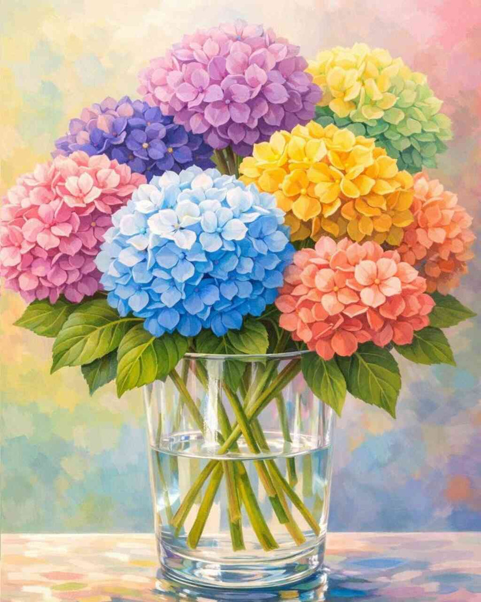 Rainbow Hydrangea Bouquet — Diamond Painting Kit design