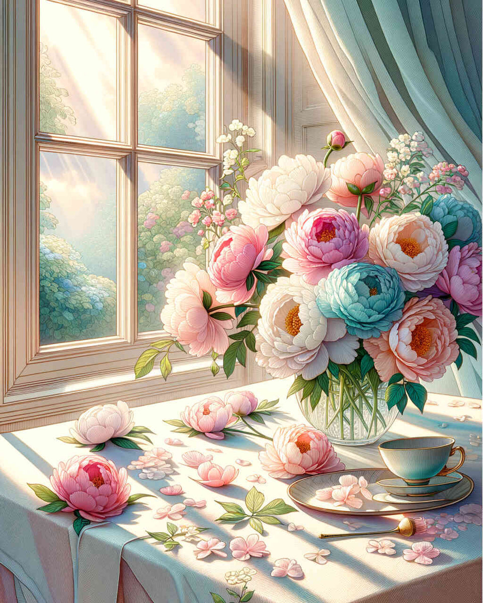 Peony tablecloth — Diamond Painting Kit design